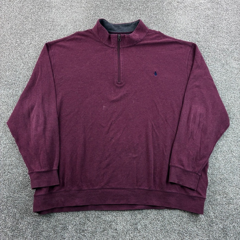 Polo Ralph Lauren Pullover Mens 4XB Burgundy 1/4 Zip Cotton Big & Tall Sweater